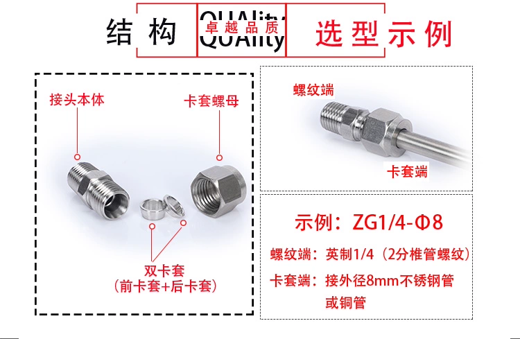 co nối ống thủy lực Tùy chỉnh 
            304 thép không gỉ thẻ tay áo khớp thẻ đôi xuyên suốt thiết bị đầu cuối chủ đề ống đồng nhanh nguồn khí ống không khí không hàn 316 cút nối thủy lực