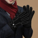 Мужские зимние утепленные удерживающие тепло ветрозащитные перчатки, из натуральной кожи