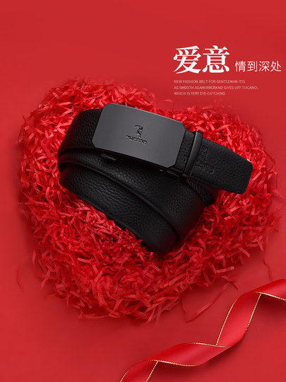Woodpecker Men's Belt Cowhide Middle-aged Youth Belt Automatic Buckle Genuine Leather Business Casual Men's Pants Belt Genuine