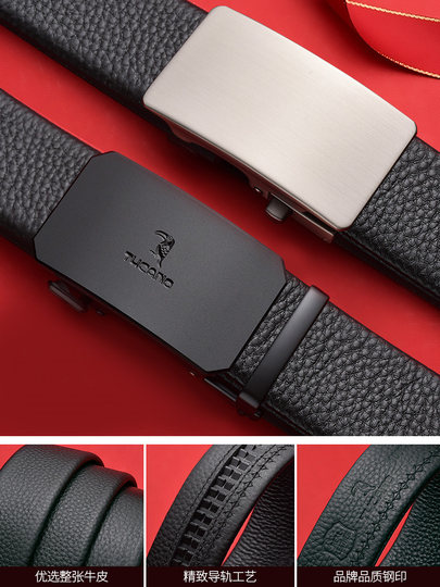 Woodpecker Men's Belt Cowhide Middle-aged Youth Belt Automatic Buckle Genuine Leather Business Casual Men's Pants Belt Genuine