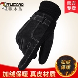 Мужские зимние утепленные удерживающие тепло ветрозащитные перчатки, из натуральной кожи