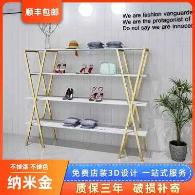 Golden shoe store shoe rack display rack clothing store rack floor-standing bag shop decoration design effect