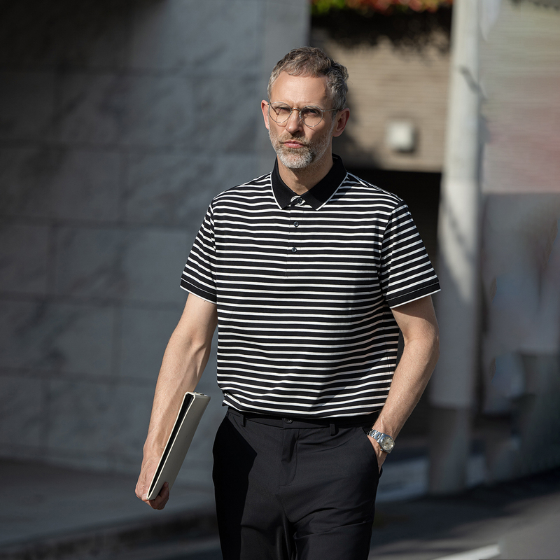 Edot [Classic Stripes] Brand Men's High-End Business Casual Polo Shirt Summer Striped Short Sleeve T-Shirt for Men