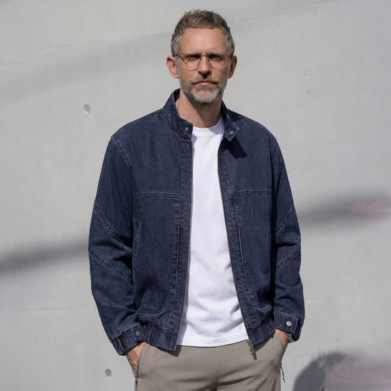 Edot Old Money Style Harrington Denim Jacket Men's New Spring and Autumn Commuter Style Washed Craft Stand Collar Jacket