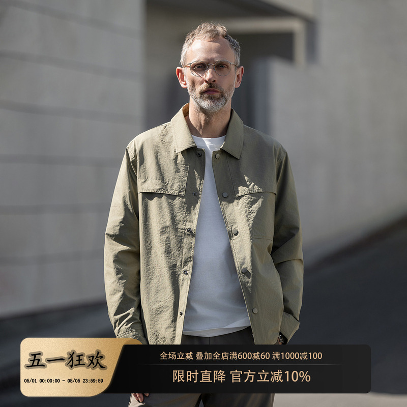 Edot Men's Spring Lightweight Anti-Wrinkle High-End Lapel Shirt-Style Jacket Business Casual Thin Coat for Men