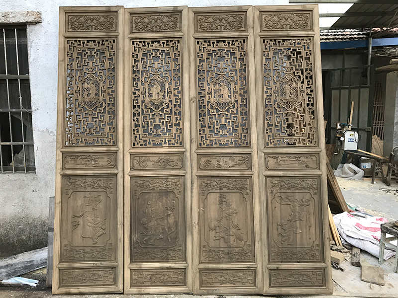 East Yang Wood Sculpture Figure Carved Door Screen Partition Chinese Imitation Antique Solid Wood Carved Wooden Door 2 m 6