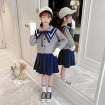 Girls 2021 foreign Style Autumn long sleeve sweater college style dress Korean knitted cardigan skirt two-piece set