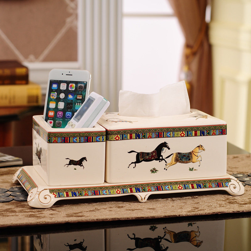 European-style creative ceramic paper towel multi-functional remote control storage box home drawer coffee table light luxury modern simplicity