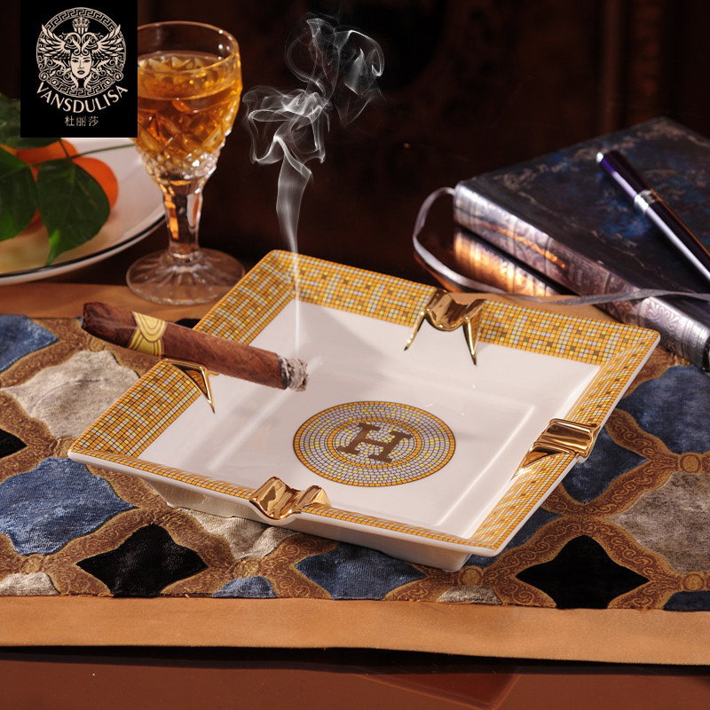 New H family high-end exquisite European-style American-style ceramic bone china cigar ashtray home KTV bar decoration net red
