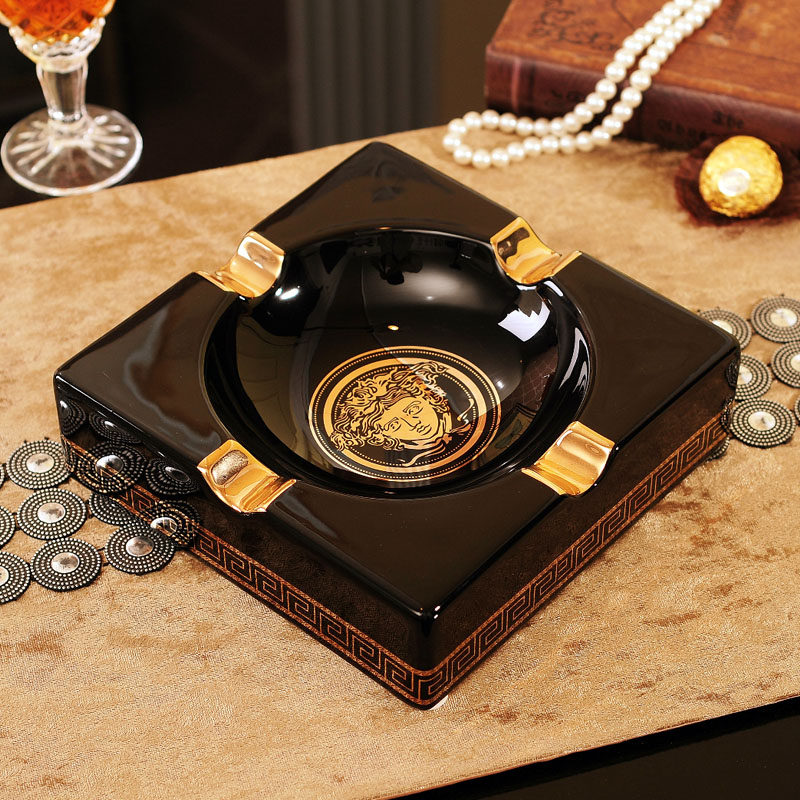 European-style black ceramic ashtray home ktv decoration coffee table oversized fashion bar cigar high-end simple