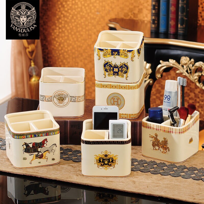 Ceramic small TV air conditioner mobile phone remote control storage box pen container living room tea table bedside creative light luxury desktop