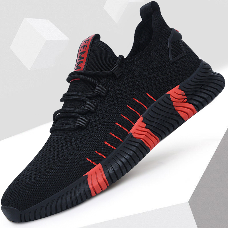 Men's Shoes Spring 2026 New Elastic Fly-Knit Breathable Black Mesh Casual Sports Shoes Men's Soft-Soled Shoes Men