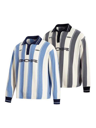 BeOurRule americano retro a rayas cuello polo deportes jersey suéter suelto hombres y mujeres suéter de moda invierno