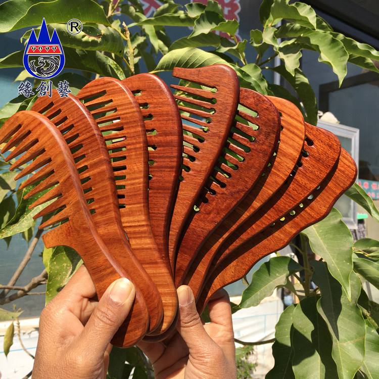Edge Creatives Red Wood Comb Antistatic Myanmar Flower Pears Massage Long Handle Comb Big Fruits Purple Sandalwood Smooth Hair