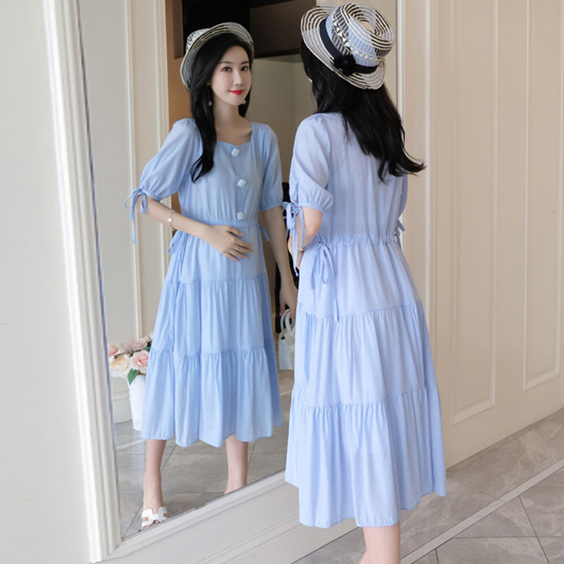 Maternity summer top trendy mom fashion models knee-high Chiffon maternity dress 2021 summer loose maternity skirt