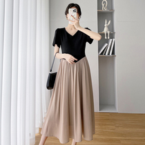 Pregnant Woman Summer Fashion Blouse Summer Fashion splicing over kneecap Relaxed Temperament Pregnant pregnant woman with dress Summer Skirt Tide