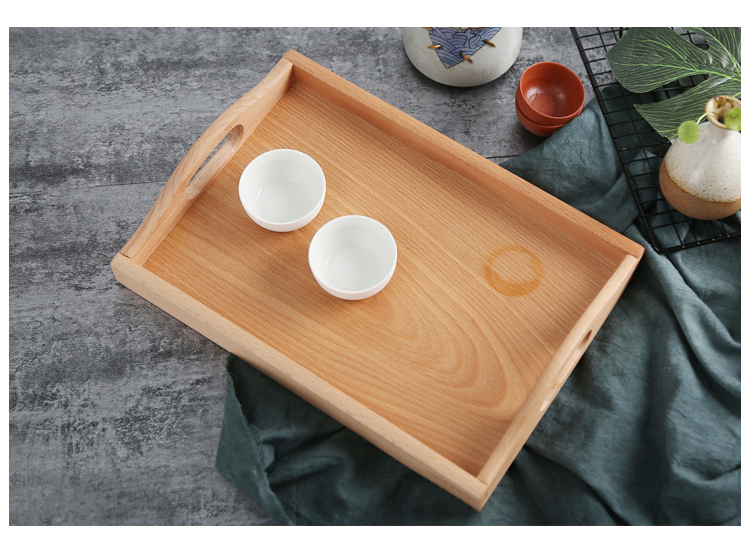 Trung quốc đôi tai rắn khay gỗ hình chữ nhật với xử lý khay trà bạch đàn khay vuông tấm khay màu xanh lá cây tấm gỗ dụng cụ nhà bếp bằng gỗ