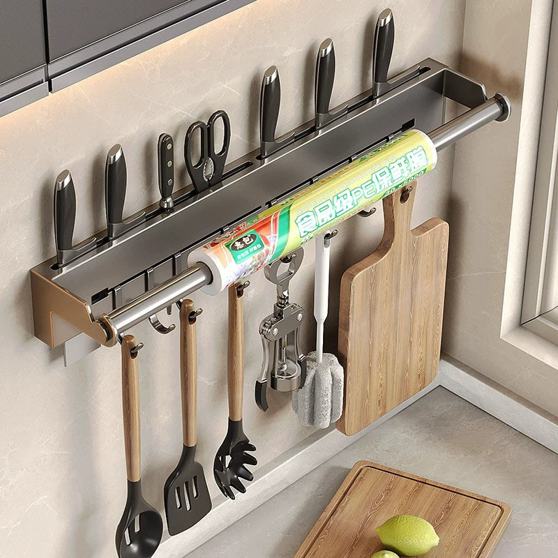 Japanese Quality Knife Holder Storage Rack Multifunctional Kitchen Storage Rack Wall-Mounted Stainless Steel Rack No-Drill Hook Rack