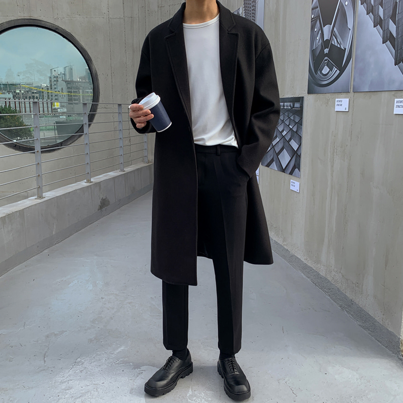 Double-sided cashmere big coat men's medium long version double-row buttoned wool loose Korean version double face thickened upscale Yinglun Wind