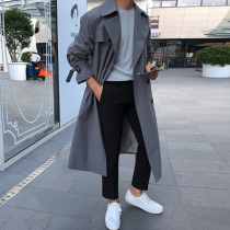 Autumn new Ruffian windbreaker mens long Korean version of loose jacket casual English thin coat men