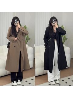 Plus-size women's fat mm high-end double-breasted suit windbreaker jacket women's spring and autumn thin over-the-knee British coat women
