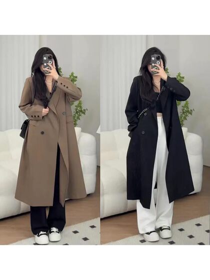 Large size windbreaker for women 2023 new fat mm high-end suit jacket for women spring and autumn mid-length British coat