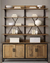 loft American retro shelf solid wood iron art bookshelf floor shelf floor industrial wind office bookcase lockers