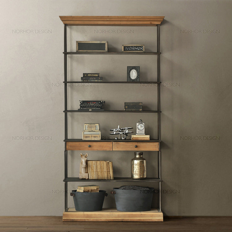 American retro wrought iron bookshelf solid wood antique bookcase do the old shelf partition display cabinet display rack dining cabinet