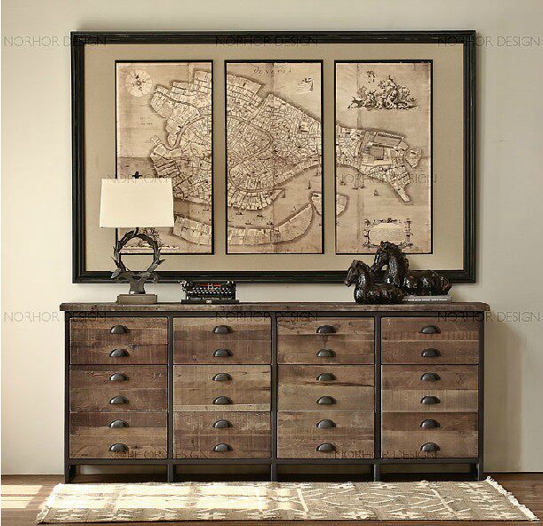 American style wrought iron old cabinet storage cabinet retro drawer cabinet solid wood cabinet solid wood cabinet porch cabinet