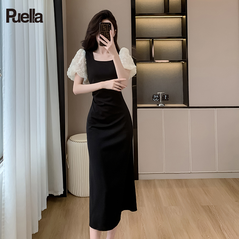 【Brand Clearance Sale 2 Pieces 50% off】La Chapelle Puella French Style Square Neck Mesh Floral Puff Sleeve Dress 【Brand Clearance Sale 2 Pieces 50% off】La Chapelle Puella French Style Square Neck Mesh Floral Puff Sleeve Dress
