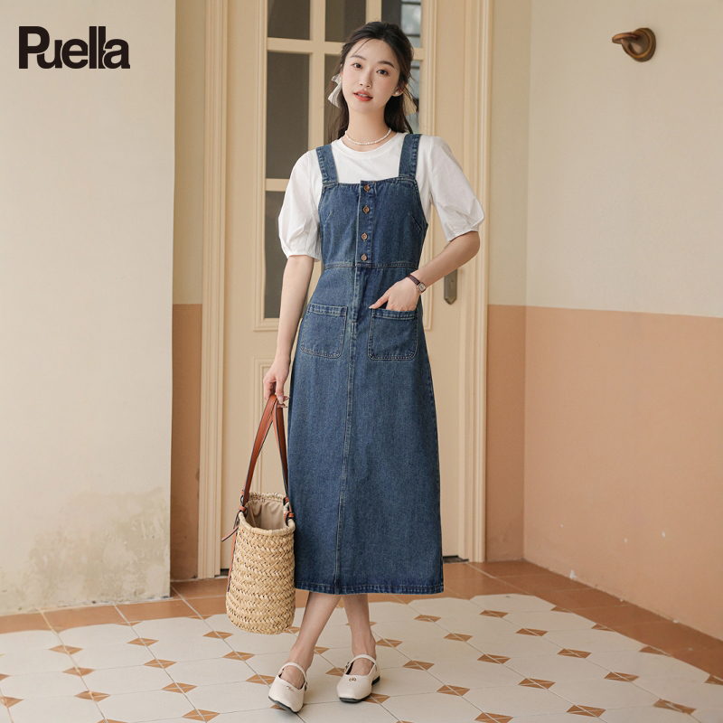 【Brand Clearance Sale 2 Pieces 50% off】La Chapelle Puella Vintage French-Style Denim Strap Dress for Women 2026 【Brand Clearance Sale 2 Pieces 50% off】La Chapelle Puella Vintage French-Style Denim Strap Dress for Women 2026
