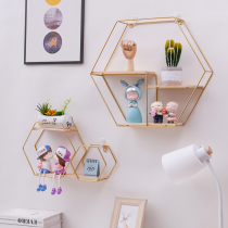 Free punch wall decoration pendant creative living room background wall hanging indoor gold round decoration shelf