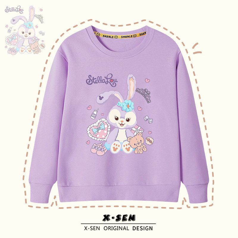 Girls purple star Dailu round neck thick cotton T spring and autumn top 2022 new parent-child middle-aged children plus velvet clothes Western style