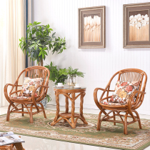 Real rattan chair three-piece set five-piece leisure chair Teng chair tea table rattan single back chair balcony small table and chair