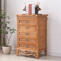 Rattan furniture Tengmu cabinet bedroom lockers solid wood drawers cabinet
