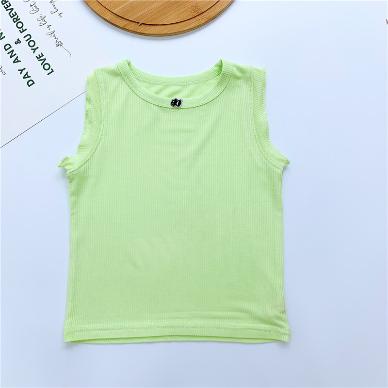 Cô gái không tay T-shirt mùa hè vest bên ngoài mặc 2020 mùa hè váy childrens nhỏ gọn đầu bé Mordale đáy.