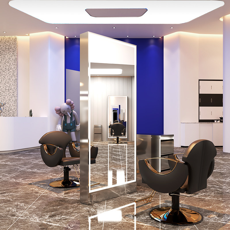 Net Red Haircare Shop Mirror Hair Salon Special Floor Mirror Beauty Hair bifacial mirror table with lamp against wall cut hair full-body mirror