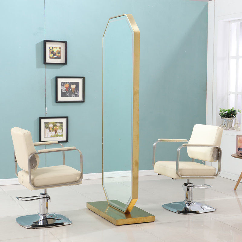 Hairdresse Shop mirror desk floor minimalist stainless steel with lamp single-sided double sided haircut mirror full body leaning against wall hair salon mirror
