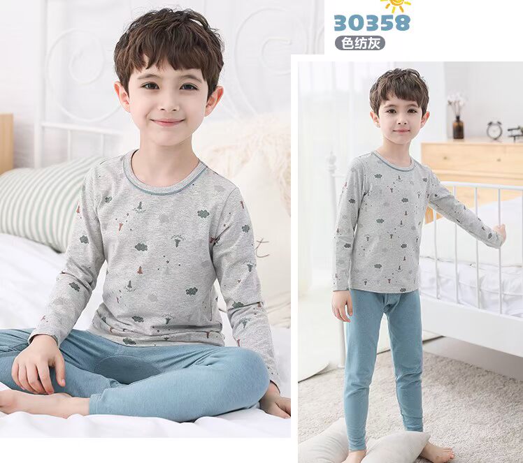 Mùa thu 2018 Tiếng Anh Bộ đồ lót trẻ em Bolun Màu bé trai Sợi Lycra cotton mỏng mùa thu quần pyjama do bo tre em