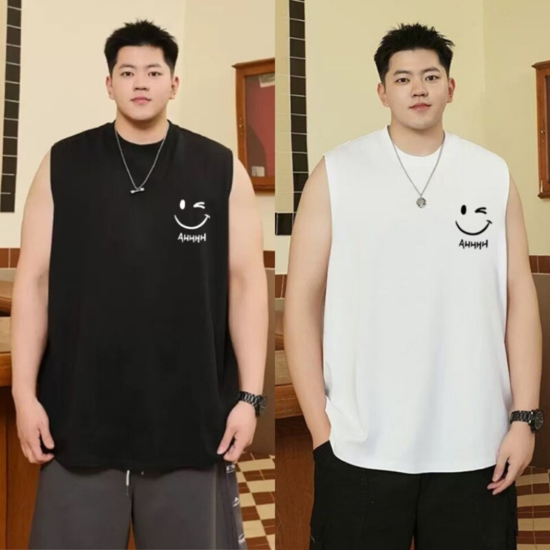 Pure Cotton Plus-Size Vest for Men, Summer ins Trendy Brand Sleeveless Shirt for Big and Tall Men, Oversized Printed Sleeveless T-Shirt