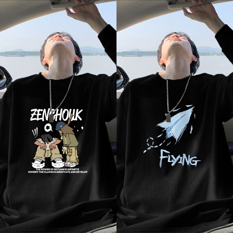 Men's Pure Cotton Long-Sleeve T-Shirt, Spring 2025, Plus Size, Oversized, Hong Kong Style, Loose Fit, Base Layer Shirt