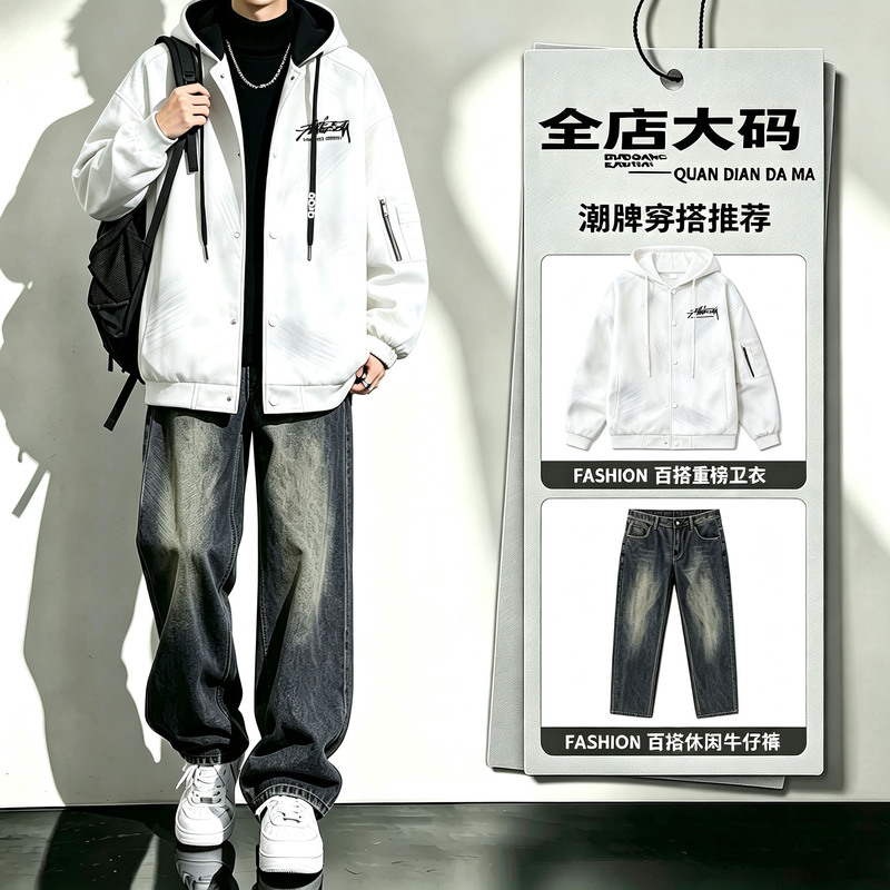 Extra Large Size 150kg Men's Autumn and Winter Hooded Jacket Casual Suit Sports Pants Outfit Cool and Handsome Two-Piece Set Extra Large Size 150kg Men's Autumn and Winter Hooded Jacket Casual Suit Sports Pants Outfit Cool and Handsome Two-Piece Set