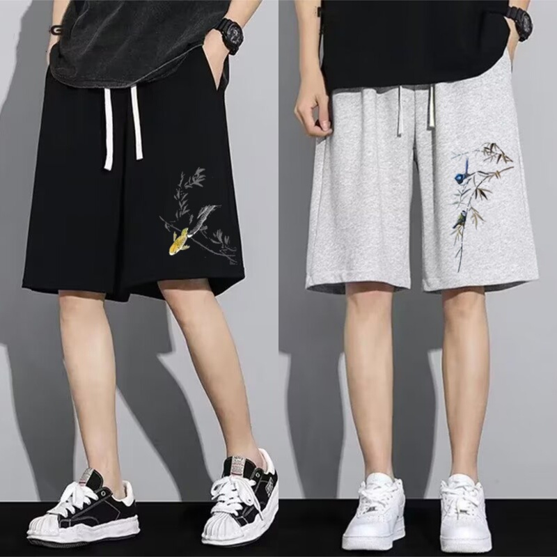 New Chinese Style Pure Cotton Shorts for Men, Plus Size, 2024 Summer Trendy Brand, Casual Loose Fit, Extra Large Sports Five-Point Shorts