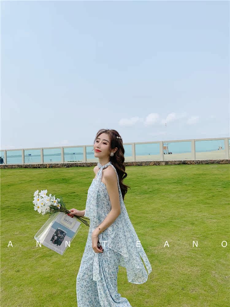 Боди/брюки 【vkbang】正品设计师ann teano 蓝色粉色印花抹胸钻扣飘带连体裤