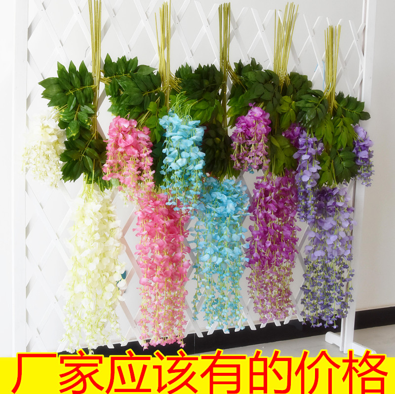 Simulation wisteria Violet fake plastic flower silk flower decoration hanging ceiling Wall window wedding wreath Vine Vine