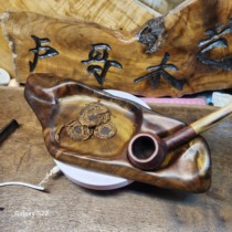 Handmade high-end golden nanmu ebony pipe operation panel with solid wood pipe rack wake-up tray Xiaoye Zhennan