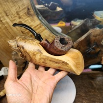 Customized Taihang Thuja stubble unit pipe rack universal straight curved pipe custom solid wood pipe display bracket seat