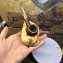 High-end handmade thuja unit pipe rack with Taihang aged tumor scar flower solid wood pipe seat stand support display stand