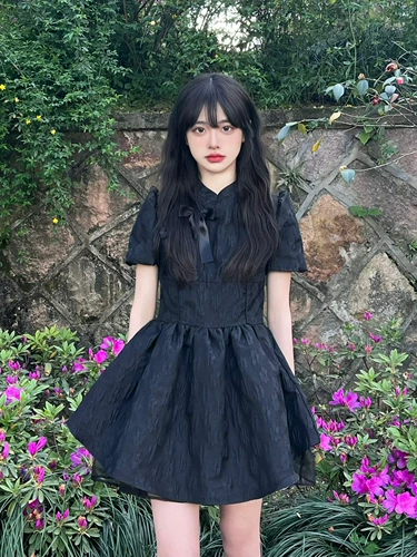 Черное небольшое платье, летняя юбка для принцессы, французский стиль, китайский стиль, подходит для подростков, юбка-пачка