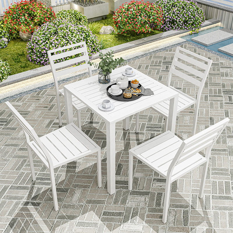 Outdoor Table And Chairs Nordic Iron Art Casual Patio Outdoor Open-air Garden Table Waterproof Sunscreen Minima Plastic Wood Dining Table And Chairs